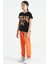 Oranj Yazı Nakışlı Standart Kalıp Jogger Kız Çocuk Eşofman Alt - 75120 2