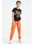 Oranj Yazı Nakışlı Standart Kalıp Jogger Kız Çocuk Eşofman Alt - 75120 4