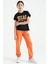 Oranj Yazı Nakışlı Standart Kalıp Jogger Kız Çocuk Eşofman Alt - 75120 6