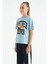 Açık Mavi Ayıcık Baskılı O Yaka Oversize Kısa Kol Kız Çocuk T-Shirt - 75116 2