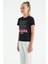 Tommy Life Siyah O Yaka Yazı Baskılı Rahat Form Kısa Kollu Cropped Kız Çocuk T-Shirt - 75118 6