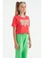 Rose Renkli Yazı Baskılı O Yaka Oversize Kısa Kollu Kız Çocuk T-Shirt - 75111 3