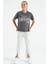 Koyu Gri O Yaka Yazı Baskılı Düşük Omuz Oversize Kız Çocuk T-Shirt - 75115 7