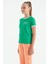 Yeşil Minimal Yazı Baskılı O Yaka Rahat Form Kısa Kollu Kız Çocuk T-Shirt - 75110 3