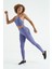 Eflatun Logo Baskılı Yüksek Bel Slim Fit Fitilli Kadın Tayt - 94642 1