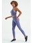 Eflatun Logo Baskılı Yüksek Bel Slim Fit Fitilli Kadın Tayt - 94642 3