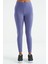 Eflatun Logo Baskılı Yüksek Bel Slim Fit Fitilli Kadın Tayt - 94642 4