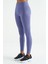 Eflatun Logo Baskılı Yüksek Bel Slim Fit Fitilli Kadın Tayt - 94642 5