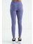 Eflatun Logo Baskılı Yüksek Bel Slim Fit Fitilli Kadın Tayt - 94642 7