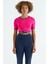 Fuşya Bel Bağlama Detaylı O Yaka Standart Kalıp Dalgıç Kumaş Kadın Crop T-Shirt - 97266 1