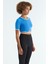 Saks Bel Bağlama Detaylı O Yaka Standart Kalıp Dalgıç Kumaş Kadın Crop T-Shirt - 97266 3