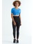 Saks Bel Bağlama Detaylı O Yaka Standart Kalıp Dalgıç Kumaş Kadın Crop T-Shirt - 97266 4
