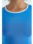 Saks Bel Bağlama Detaylı O Yaka Standart Kalıp Dalgıç Kumaş Kadın Crop T-Shirt - 97266 6