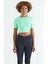 Su Yeşili Sırt Dekolteli Standart Kalıp O Yaka Kadın Crop T-Shirt - 97265 1
