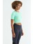 Su Yeşili Sırt Dekolteli Standart Kalıp O Yaka Kadın Crop T-Shirt - 97265 3