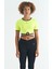Neon Sarı Bel Bağlama Detaylı O Yaka Standart Kalıp Dalgıç Kumaş Kadın Crop T-Shirt - 97266 1