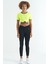 Neon Sarı Bel Bağlama Detaylı O Yaka Standart Kalıp Dalgıç Kumaş Kadın Crop T-Shirt - 97266 2