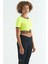 Neon Sarı Bel Bağlama Detaylı O Yaka Standart Kalıp Dalgıç Kumaş Kadın Crop T-Shirt - 97266 4