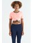 Yavruagzı Bel Bağlama Detaylı O Yaka Standart Kalıp Dalgıç Kumaş Kadın Crop T-Shirt - 97266 1