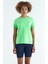 Neon Yeşil Sırt Yırtmaç Detaylı O Yaka Kısa Kollu Standart Kalıp Kadın T-Shirt - 97267 1