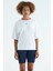 Beyaz O Yaka Baskı Detaylı Oversize Kısa Kol Kadın T-Shirt - 97263 1