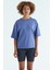 Eflatun O Yaka Baskı Detaylı Oversize Kısa Kol Kadın T-Shirt - 97263 1