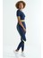 İndigo Bel Bağlama Detaylı O Yaka Standart Kalıp Dalgıç Kumaş Kadın Crop T-Shirt - 97266 6