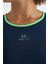 İndigo Bel Bağlama Detaylı O Yaka Standart Kalıp Dalgıç Kumaş Kadın Crop T-Shirt - 97266 8