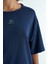 İndigo O Yaka Baskı Detaylı Oversize Kısa Kol Kadın T-Shirt - 97263 6