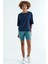 İndigo O Yaka Baskı Detaylı Oversize Kısa Kol Kadın T-Shirt - 97263 8
