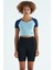 Açık Mavi Renk Bloklu Logo Baskılı O Yaka Dar Kalıp Kadın Crop T-Shirt - 97270 1