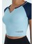 Açık Mavi Renk Bloklu Logo Baskılı O Yaka Dar Kalıp Kadın Crop T-Shirt - 97270 3