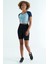 Açık Mavi Renk Bloklu Logo Baskılı O Yaka Dar Kalıp Kadın Crop T-Shirt - 97270 5