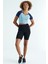 Açık Mavi Renk Bloklu Logo Baskılı O Yaka Dar Kalıp Kadın Crop T-Shirt - 97270 7