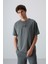 Haki Pamuklu Kalın Yumuşak Dokulu Oversize Fit Baskılı Erkek T-Shirt - 88342 1