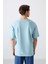 Açık Mavi Pamuklu Kalın Yumuşak Dokulu Oversize Fit Baskılı Erkek T-Shirt - 88343 5