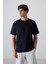 Lacivert Pamuklu Kalın Yumuşak Dokulu Oversize Fit Baskılı Erkek T-Shirt - 88342 6