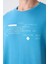 Petrol Mavi Pamuklu Kalın Yumuşak Dokulu Oversize Fit Baskılı Erkek T-Shirt - 88326 3