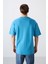 Petrol Mavi Pamuklu Kalın Yumuşak Dokulu Oversize Fit Baskılı Erkek T-Shirt - 88326 5