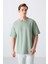 Açık Yeşil Pamuklu Kalın Yumuşak Dokulu Oversize Fit Baskılı Erkek T-Shirt - 88324 1