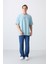 Açık Mavi Pamuklu Kalın Yumuşak Dokulu Oversize Fit Baskılı Erkek T-Shirt - 88323 2
