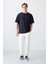 Lacivert Pamuklu Kalın Yumuşak Dokulu Oversize Fit Baskılı Erkek T-Shirt - 88329 2