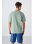 Açık Yeşil Pamuklu Kalın Yumuşak Dokulu Oversize Fit Baskılı Erkek T-Shirt - 88334 5