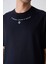 Lacivert Pamuklu Kalın Yumuşak Dokulu Oversize Fit Baskılı Erkek T-Shirt - 88343 2