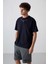 Lacivert Pamuklu Kalın Yumuşak Dokulu Oversize Fit Baskılı Erkek T-Shirt - 88343 4