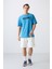 Petrol Mavi Pamuklu Kalın Yumuşak Dokulu Oversize Fit Baskılı Erkek T-Shirt - 88331 2