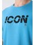 Petrol Mavi Pamuklu Kalın Yumuşak Dokulu Oversize Fit Baskılı Erkek T-Shirt - 88331 3