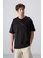 Siyah Pamuklu Kalın Yumuşak Dokulu Oversize Fit Baskılı Erkek T-Shirt - 88325 1