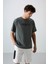 Haki Pamuklu Kalın Yumuşak Dokulu Oversize Fit Baskılı Erkek T-Shirt - 88329 4