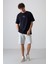 Lacivert Pamuklu Kalın Yumuşak Dokulu Oversize Fit Baskılı Erkek T-Shirt - 88325 2